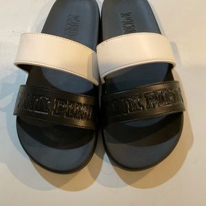 PINK black and white slides. Never worn. Size 10